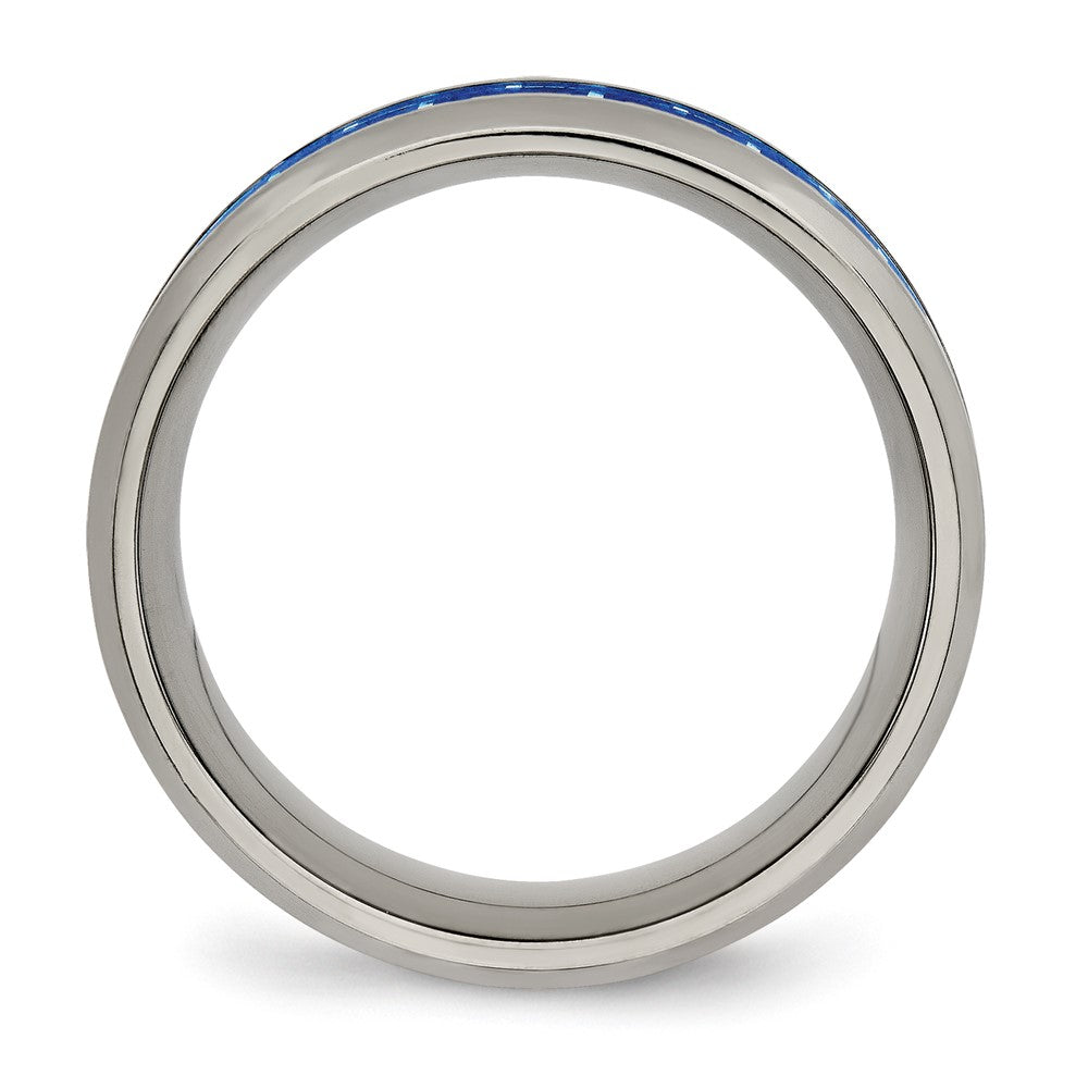 Titanium Polished with Blue/White Carbon Fiber Inlay 8mm Ring Size - 9