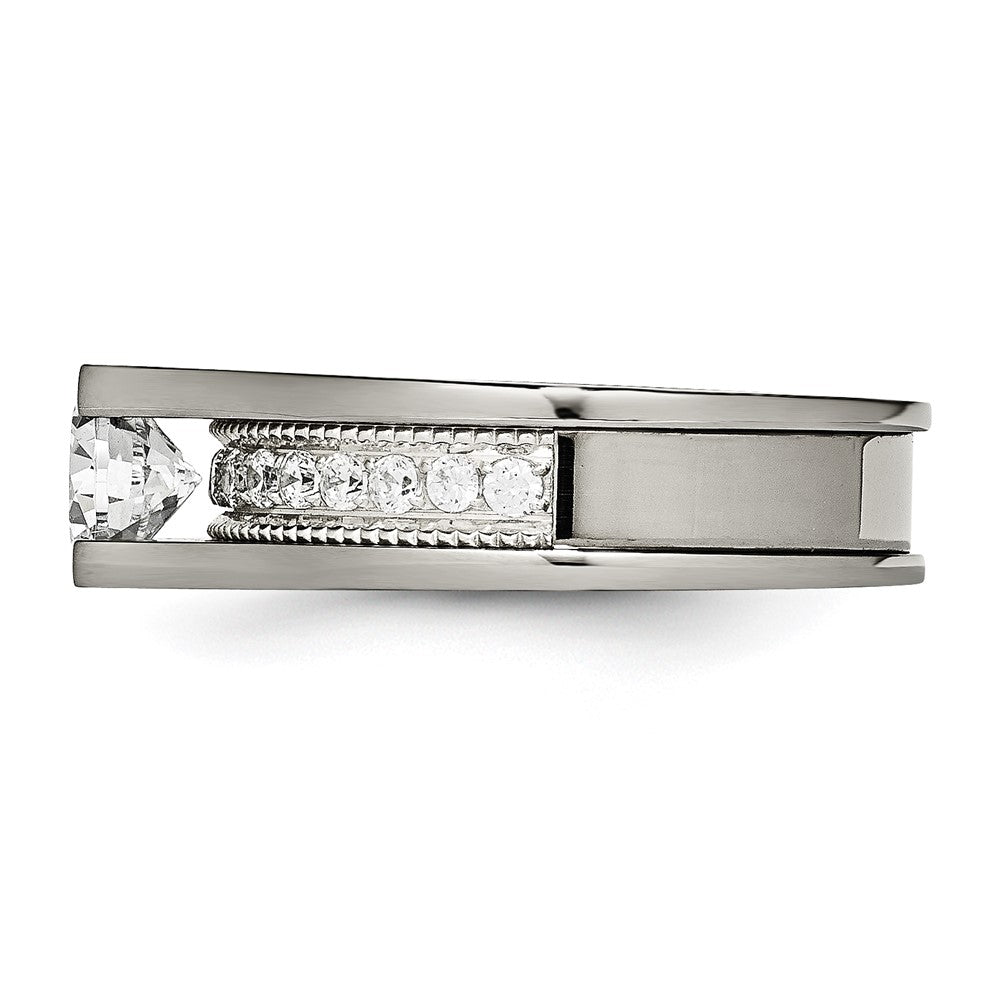 Titanium w/Sterling Silver Accent Polished with CZ Ring Size - 6