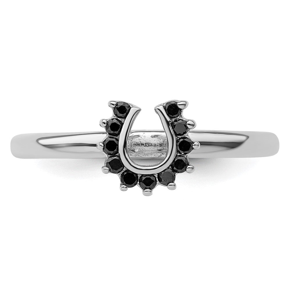 Sterling Silver Stackable Expressions Rhodium Black Dia. Horseshoe Ring Size -10