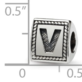 Reflection Beads QRS1429V Sterling Silver Letter V Triangle Block Bead