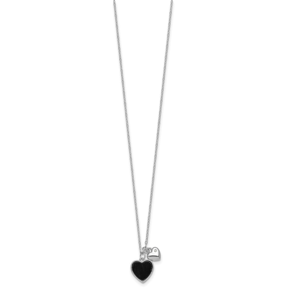 Sterling Silver Rhodium-plated Polished Onyx and CZ Hearts 14 Inch with 3 Inch Extension Children's Necklace 14 Inches
