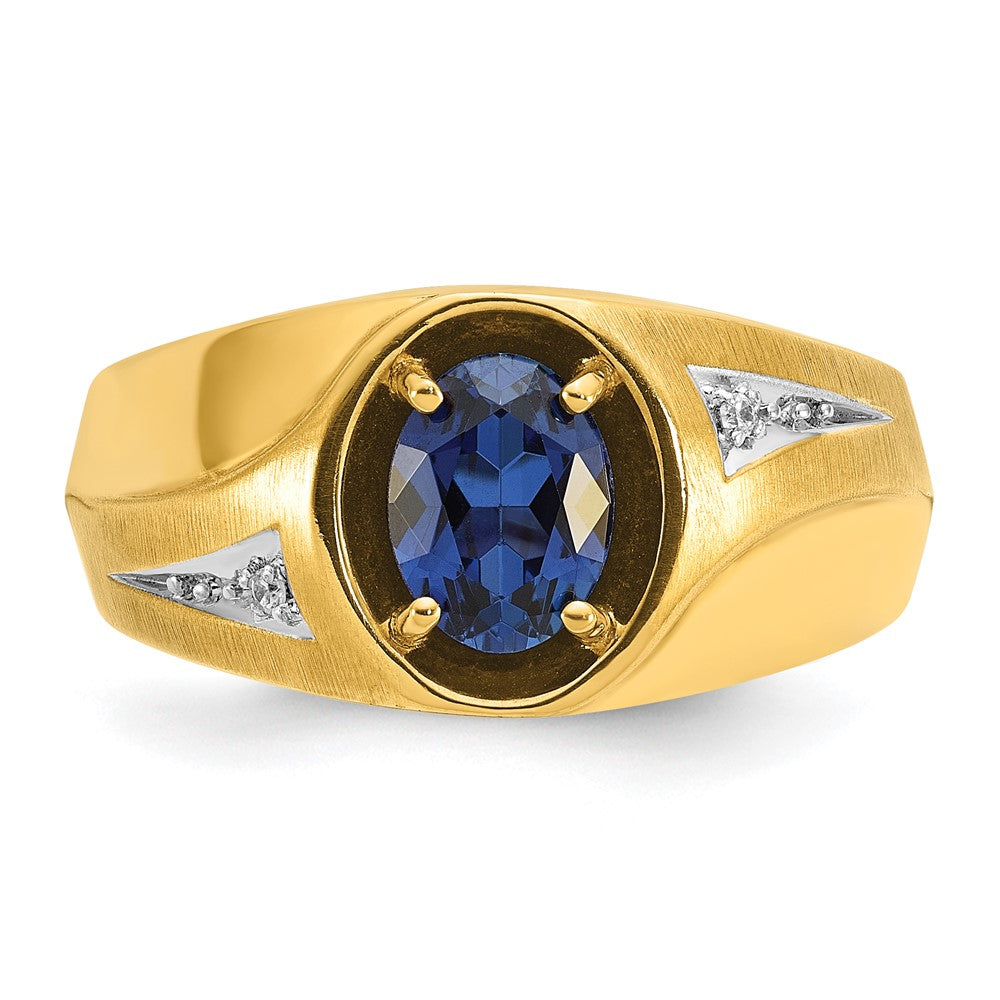 14k IBGoodman Men's Created Sapphire and Diamond Satin Complete Ring