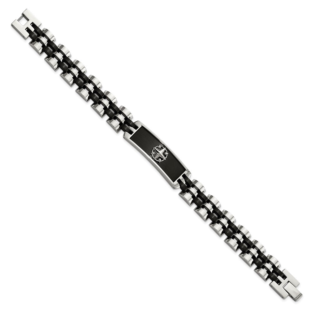 Stainless Steel Brushed and Polished Black IP-plated 8.25in ID Bracelet