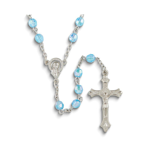 Silver-tone Light Blue Aurora Borealis Acrylic Beaded 19.5 inch Rosary