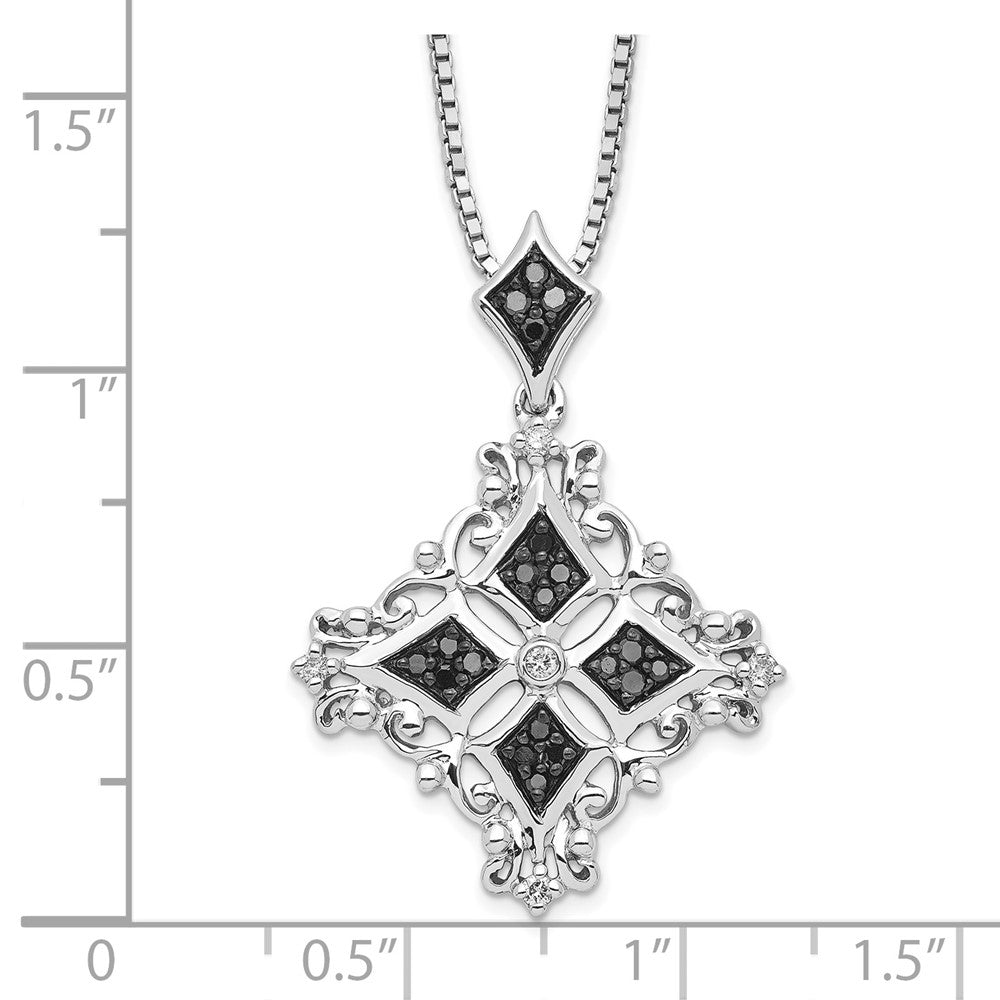 White Night Sterling Silver Rhodium-plated Black and White Diamond 18 Inch Necklace with 2 Inch Extender 18 Inches