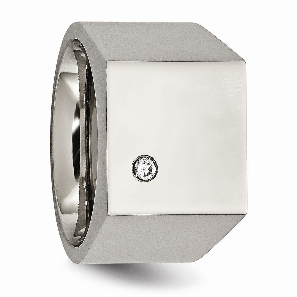 Titanium Polished CZ Signet Ring Size - 9