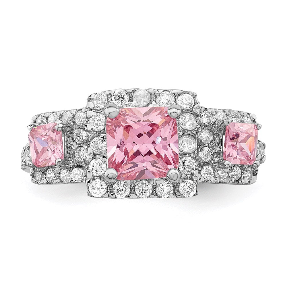 Sterling Silver Pink Square CZ Ring