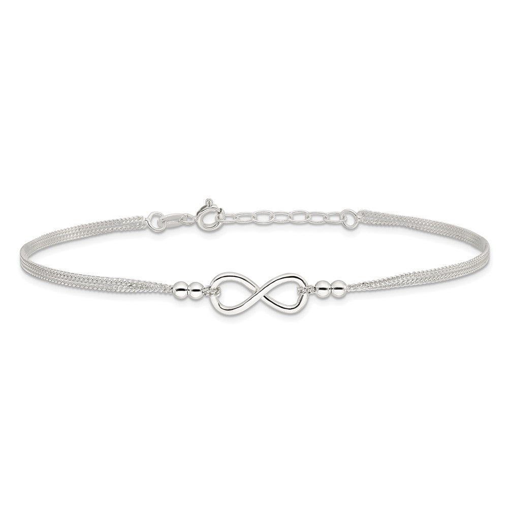 Sterling Silver 2-Strand Beaded Infinity Symbol 9in Plus 1in ext. Anklet 9 inches