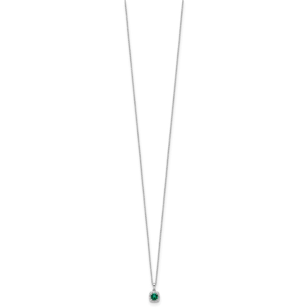 14k White Gold 1/10 carat Lab Grown Diamond VS/SI+ G+ and Created Emerald 18 inch Pendant Necklace
