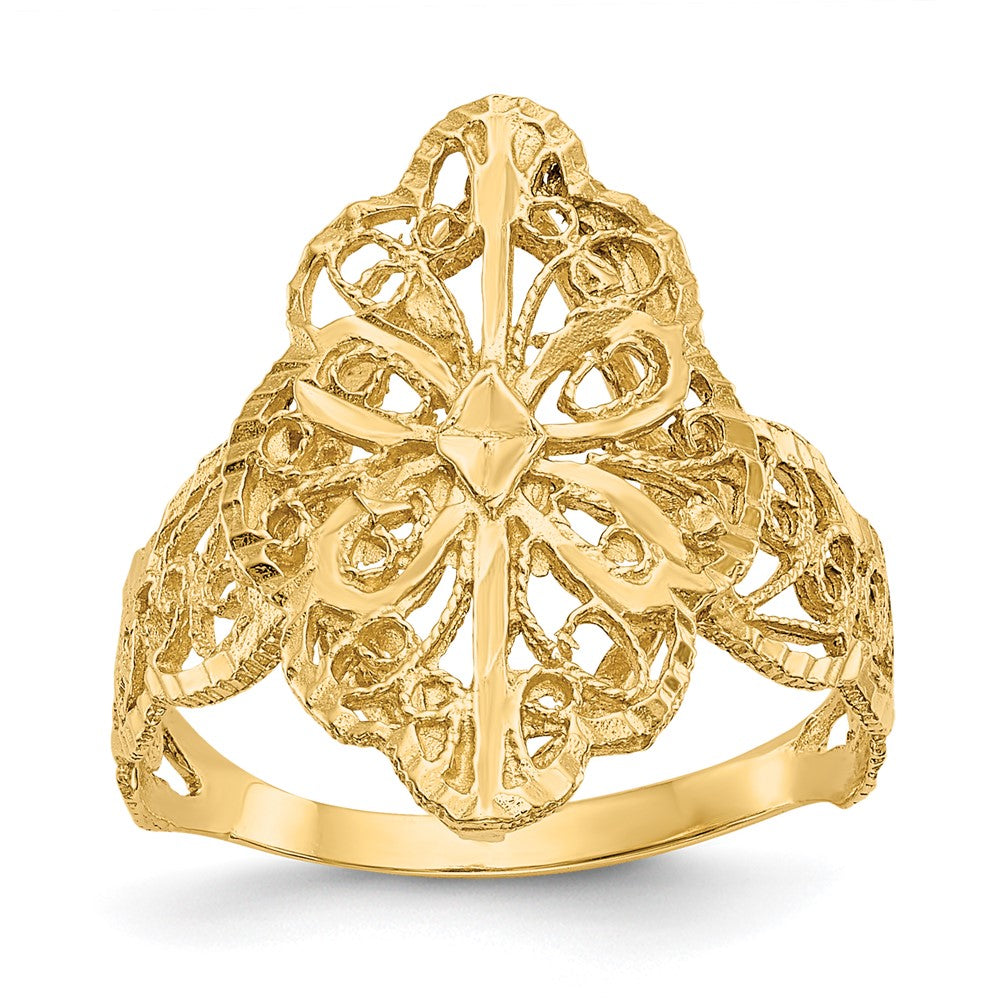 14K Diamond Cut Filigree Ring Size 6