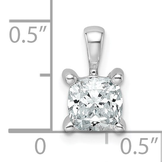 14k White Gold 1 carat Lab Grown Diamond VS+ F+ Cushion Complete Four Prong Pendant
