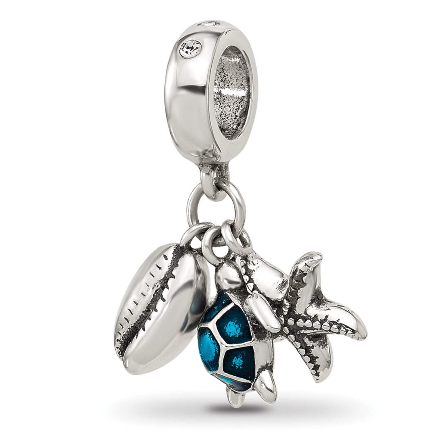Sterling Silver Reflections Enamel Turtle, Shell  Starfish Dangle Bead