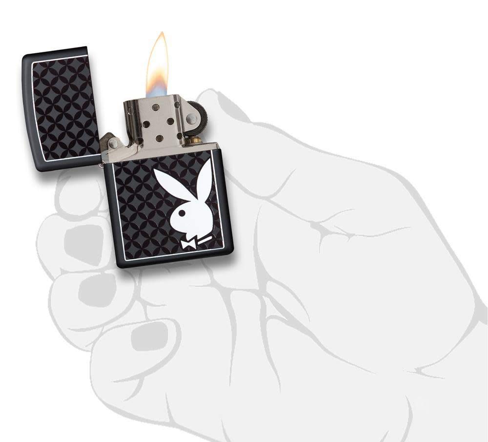 Zippo Playboy Black & White Rabbit Black Matte Pocket Lighter