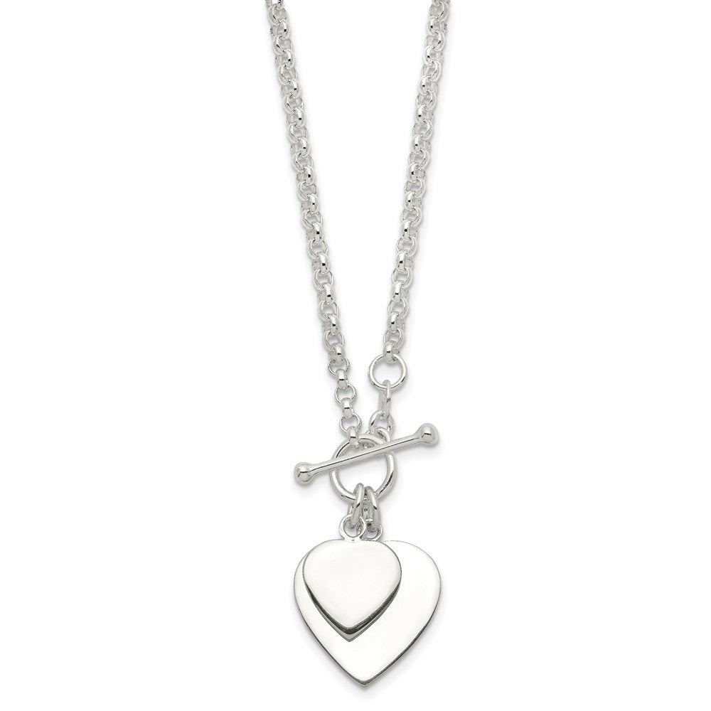 Sterling Silver Engraveable Double Heart Toggle Necklace 18 Inches