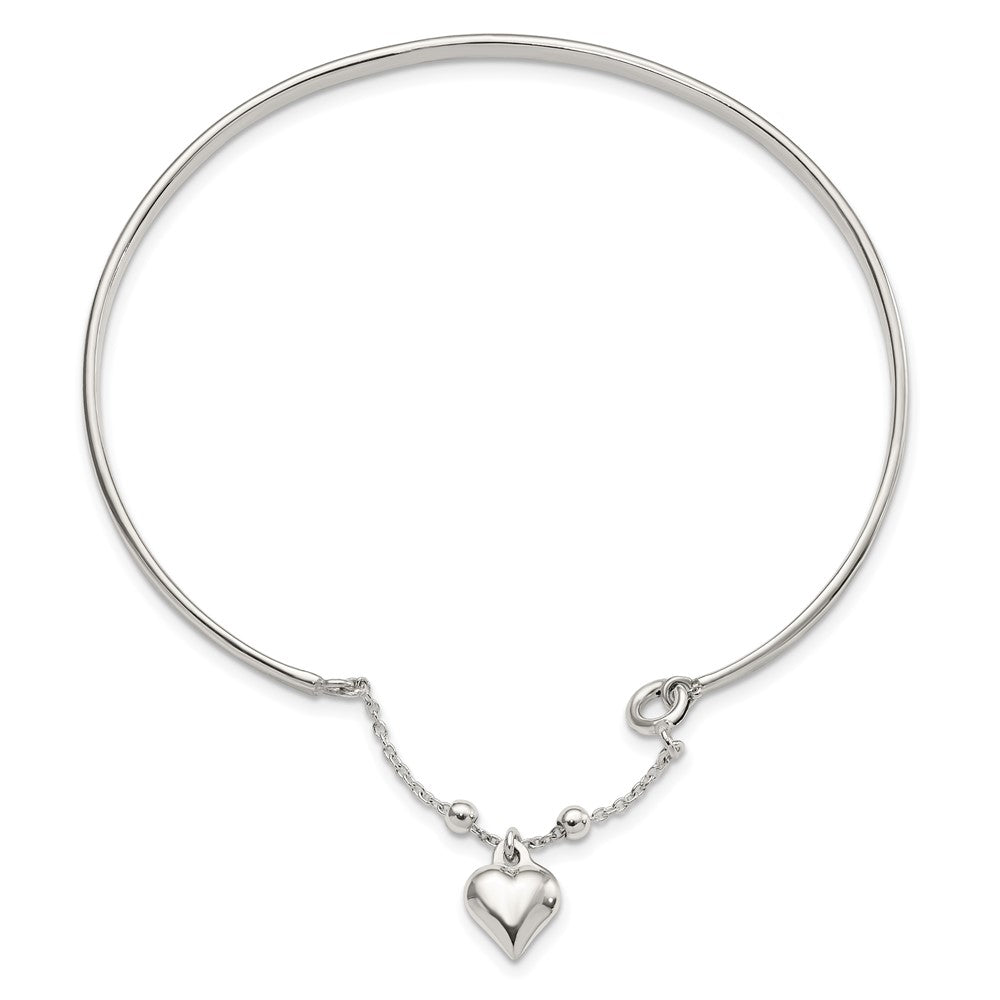 Sterling Silver Puffed Heart Bangle Anklet 10 inches