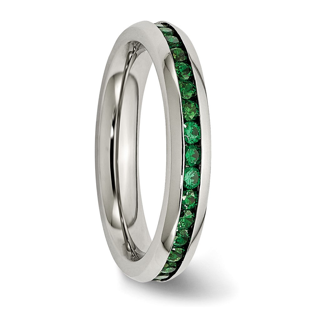 Stainless Steel Polished 4mm May Dark Green CZ Ring Size - 6