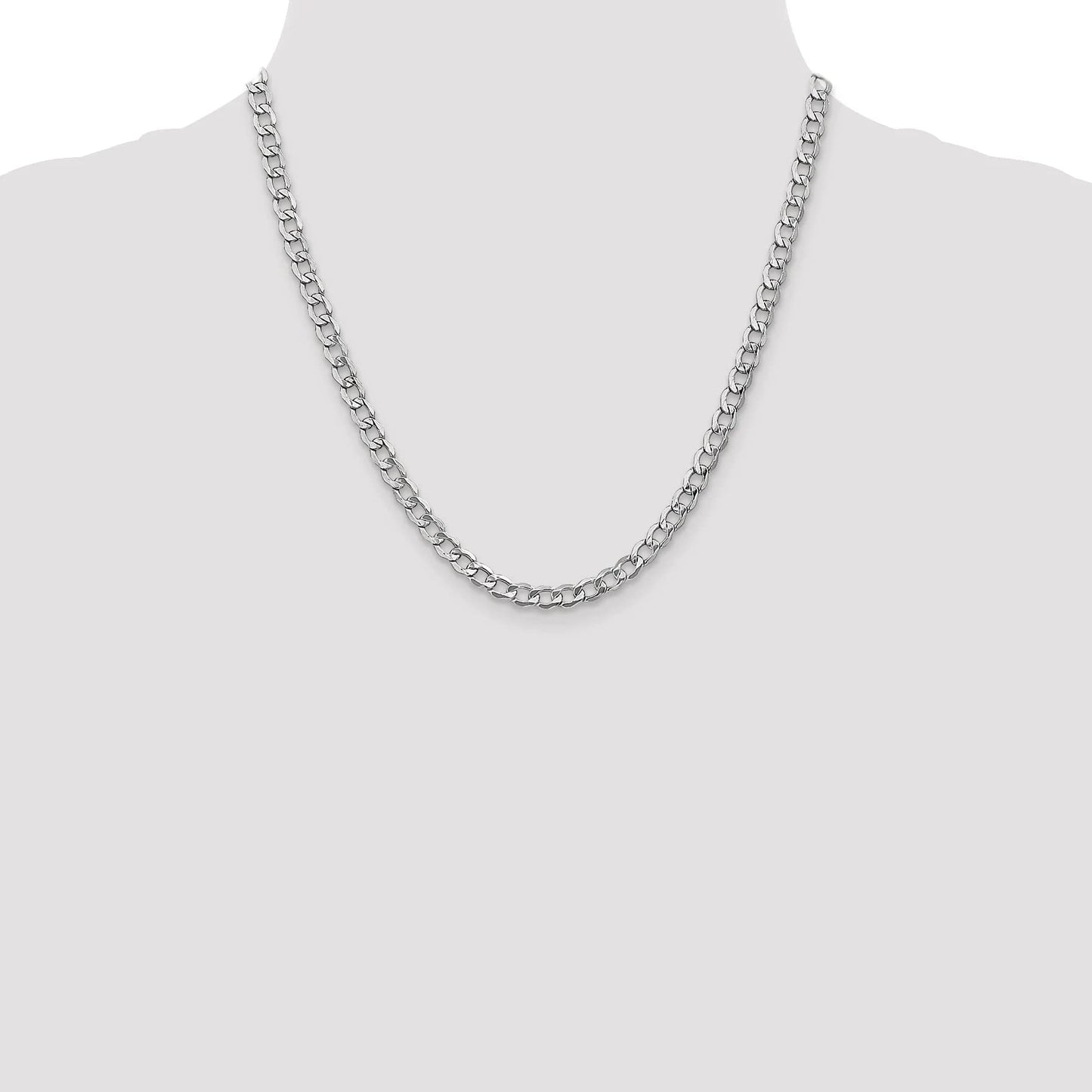 14K White Gold 18 inch 5.25mm Semi-Solid Curb with Lobster Clasp Chain