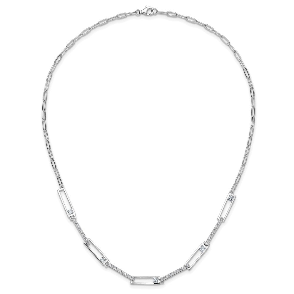 Cheryl M Sterling Silver Rhodium-plated Polished Fancy CZ Rectangular and Paperclip Link Necklace 18 Inches