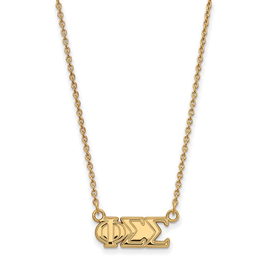 Sterling Silver Gold-plated LogoArt Phi Sigma Sigma Sorority Greek Letters Medium Pendant 18 inch Necklace