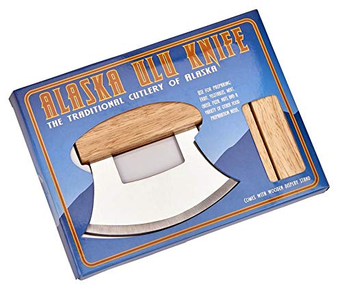 Creative Gifts 015825 Stainless Steel ULU Knife with Wooden Stand