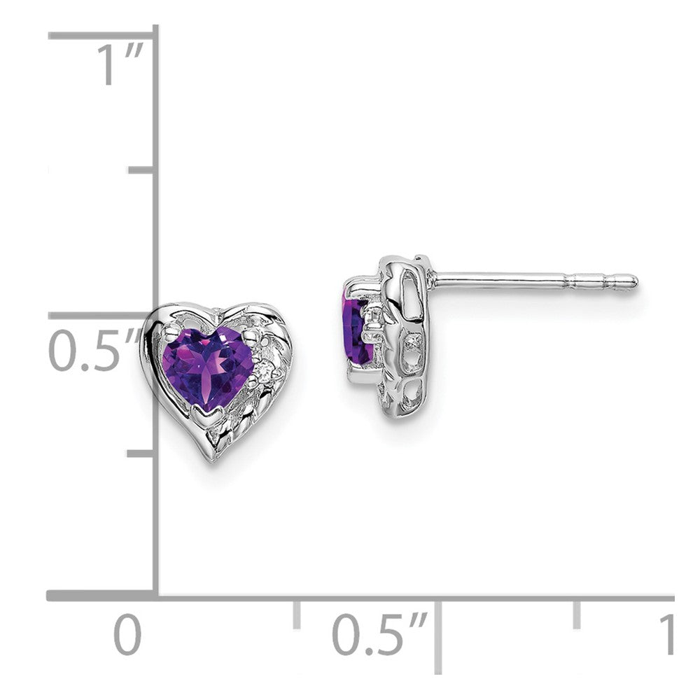 14k White Gold Amethyst and Diamond Heart Earrings