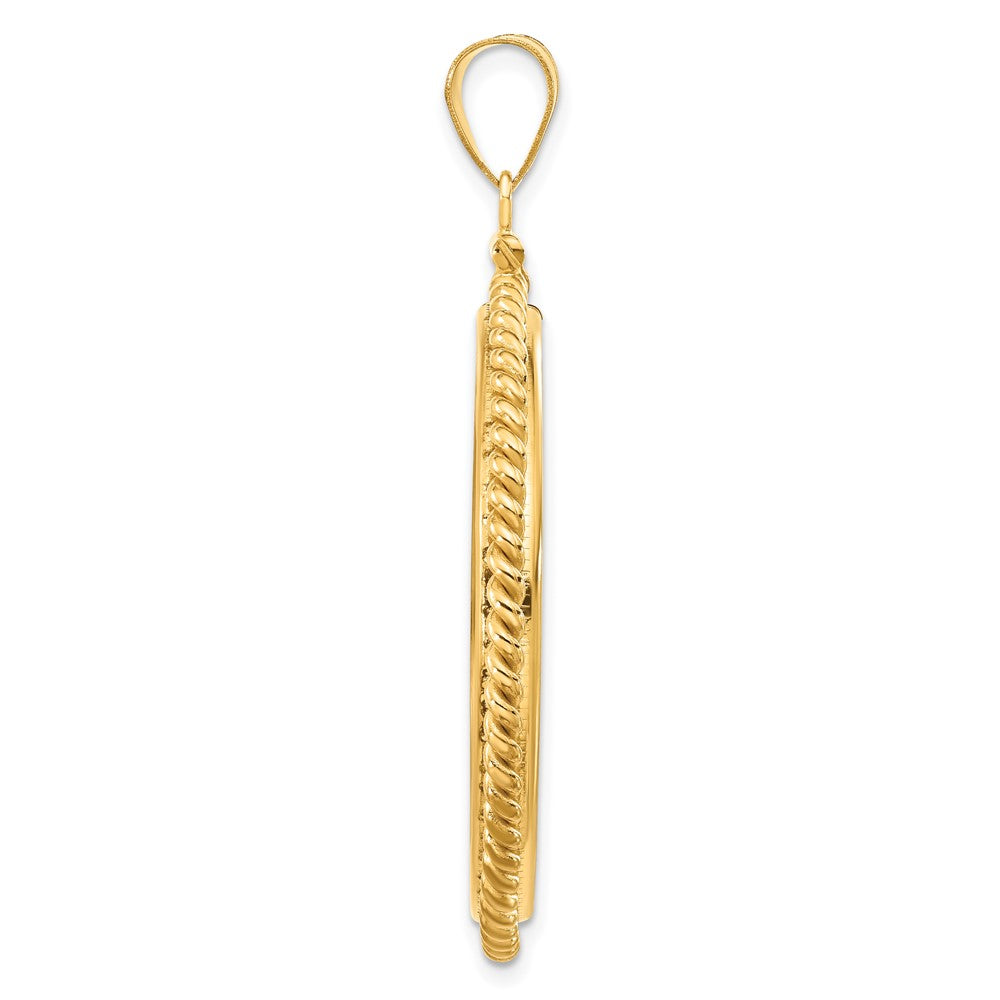 Wideband Distinguished Coin Jewelry 14k Polished Twisted Wire 34.2mm x 2.85mm Screw Top Coin Bezel Pendant