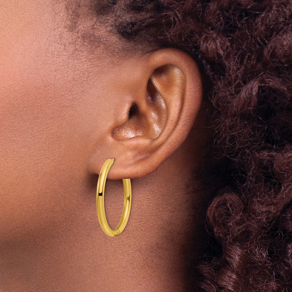 Stainless Steel Polished Yellow IP-plated 3mm Hinged Hoop Earrings