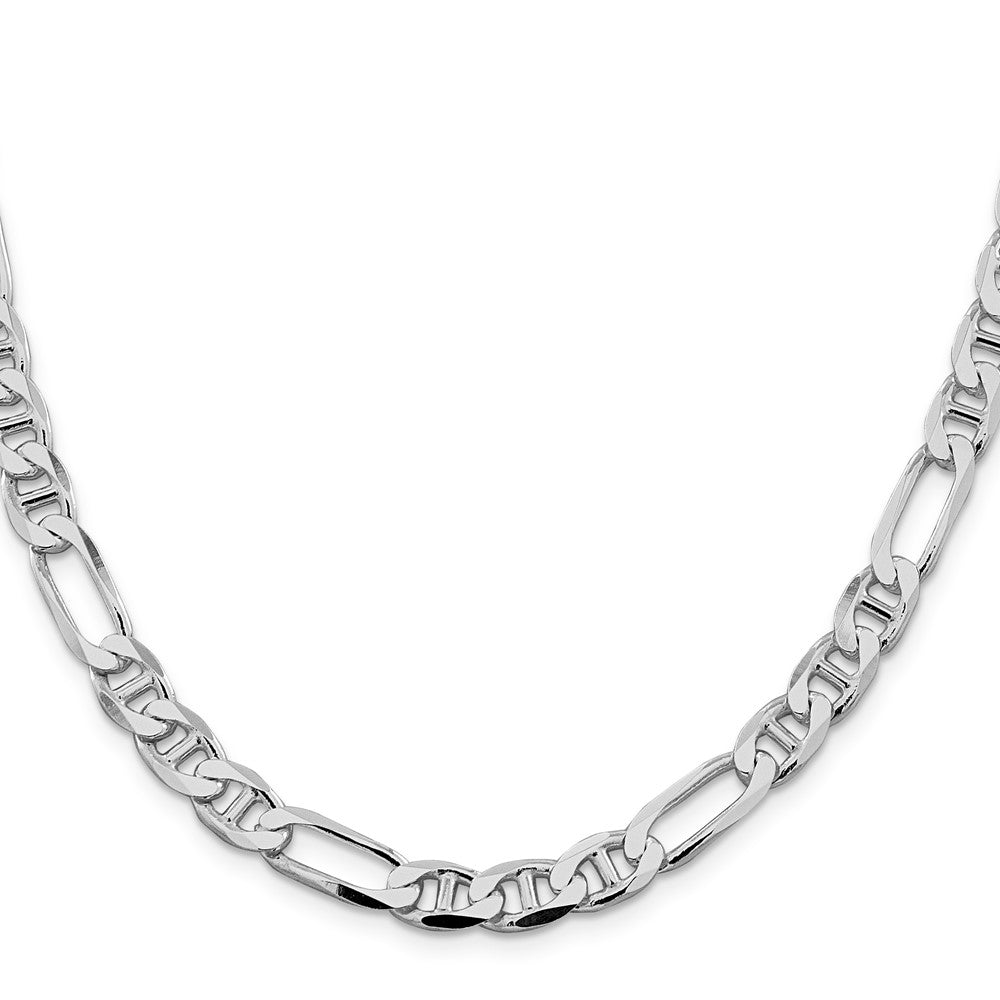 Sterling Silver Rhodium-plated 7.5mm Figaro Anchor Chain 22 Inches