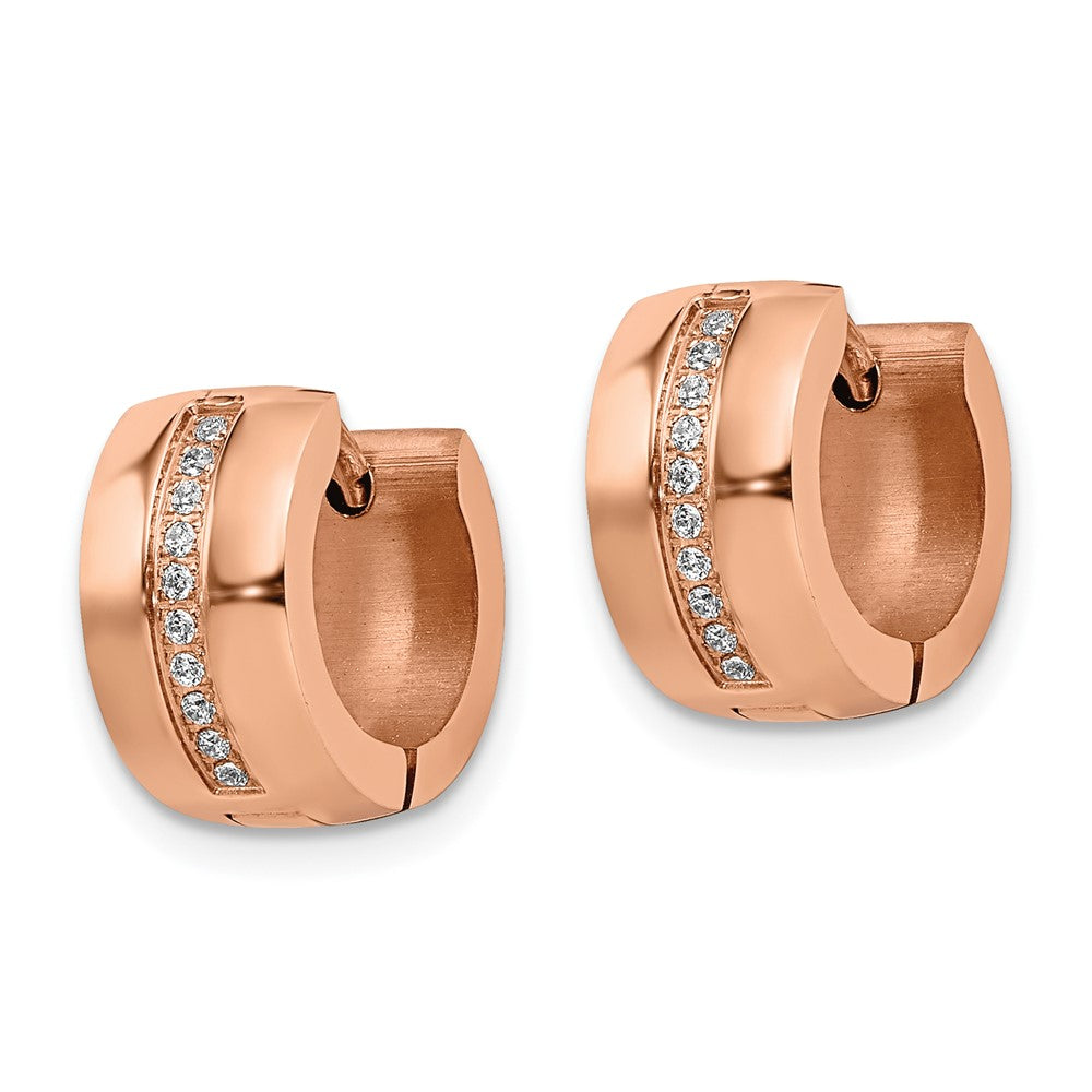 Stainless Steel Polished Rose IP with Preciosa Crystal Hinged Hoop Earrings