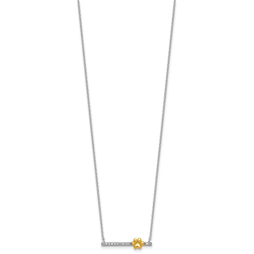 SS RH-pltd and Gold-tone CZ Paw Bar 16in w/2in Ext Necklace 16 Inches