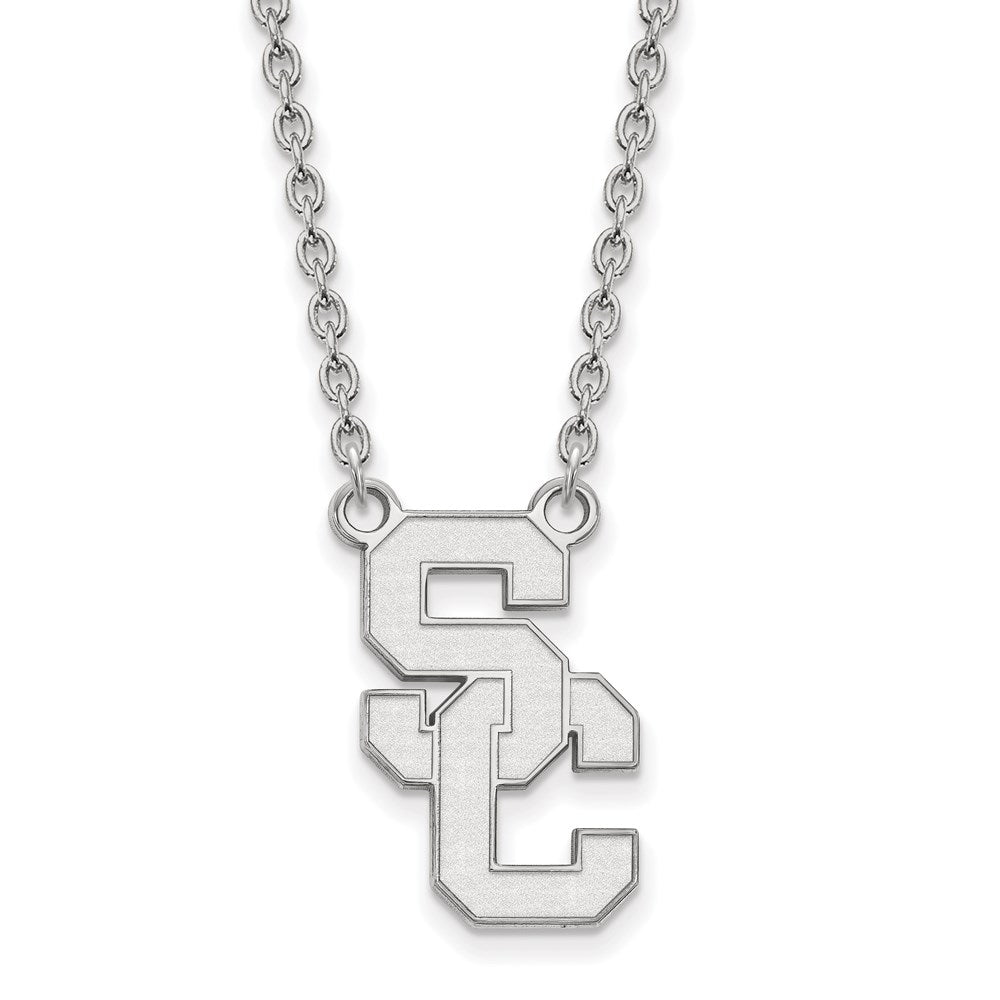Sterling Silver Rhodium-plated University of Southern California S-C Large Pendant 18 inch Necklace QSS015USC-18