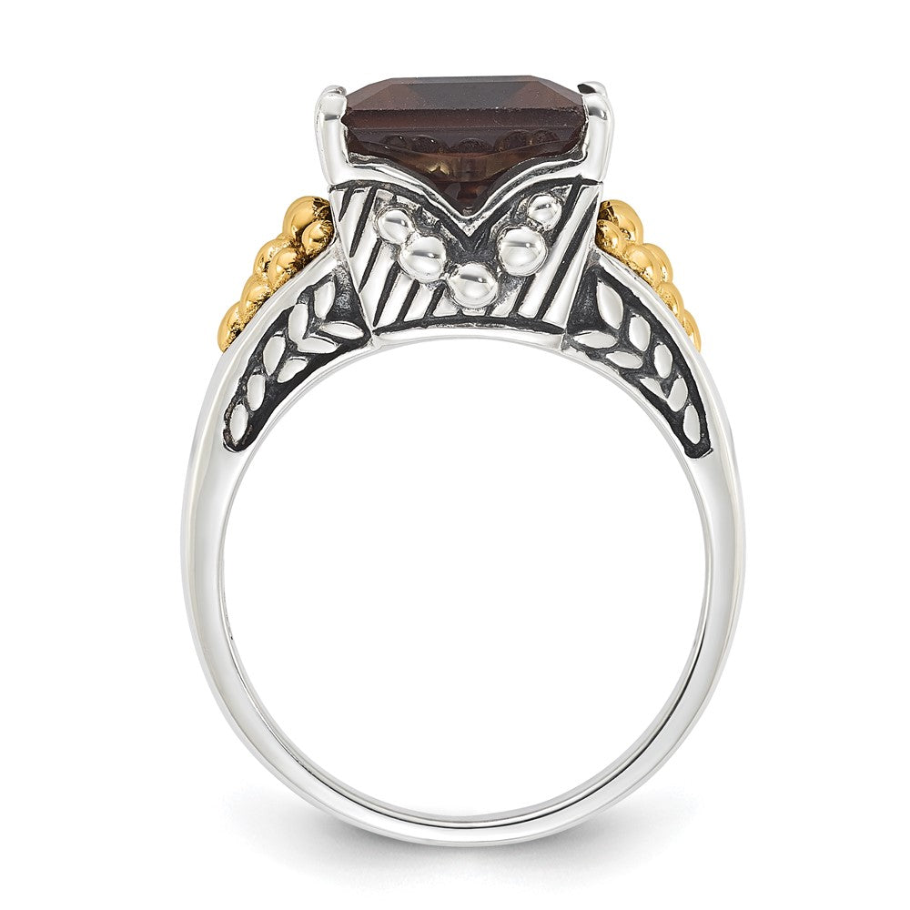 Sterling Silver w/14k Accent Antiqued Smoky Quartz Ring