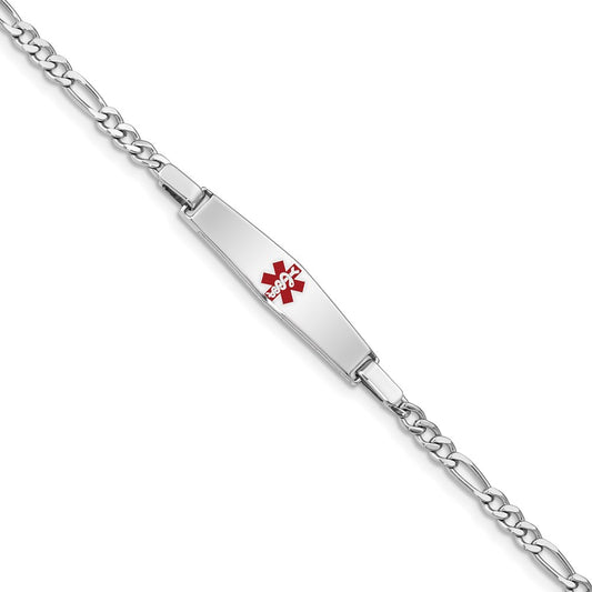 Sterling Silver Rhod-plated Children's Medical ID Bracelet w/Figaro 6 inches