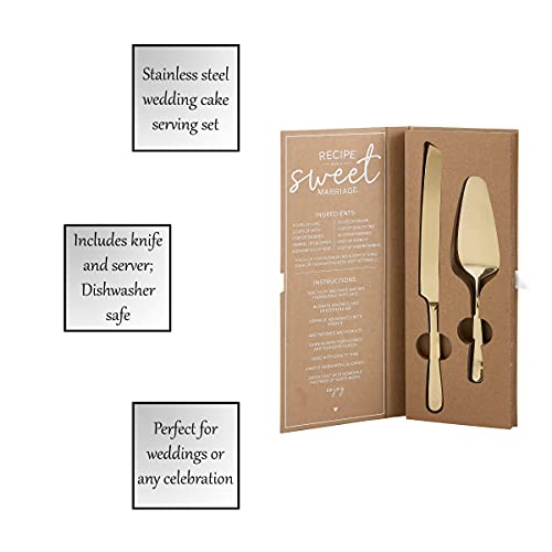 Creative Brands Faithworks-Stainless Steel Wedding Cake Serving Set, 2-Piece, Champagne Gold