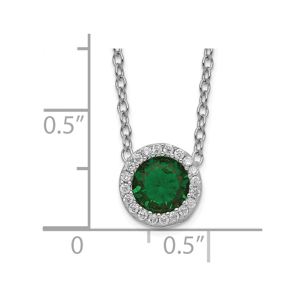 Cheryl M Sterling Silver Rhodium-plated Brilliant-cut Green Glass and Brilliant-cut White CZ Halo 18 Inch Necklace 18 Inches
