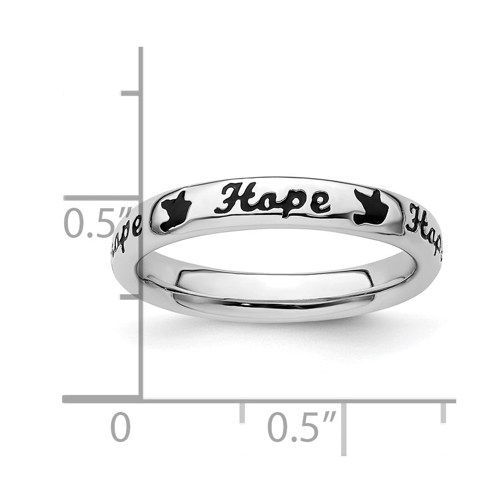 Sterling Silver Stackable Expressions Black Enamel Hope Ring Size -5