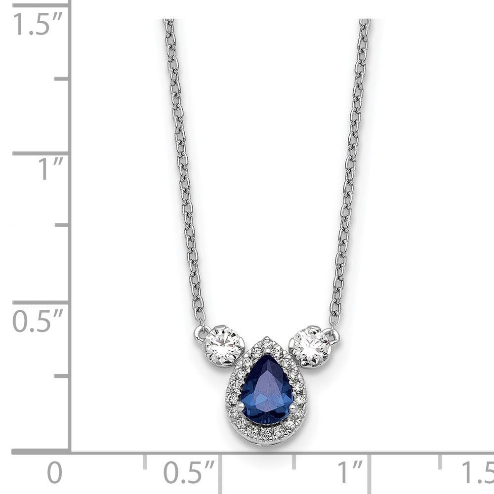 14k White Gold 1/2 carat Lab Grown Diamond VS/SI+ G+ and Created Sapphire Three Stone 16 inch Necklace