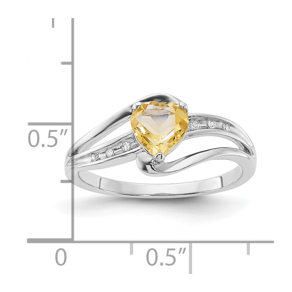 Sterling Silver Polished Heart Citrine and Diamond Ring