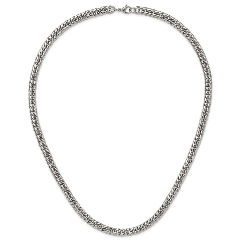 Stainless Steel Polished 24in Double Curb Chain Necklace