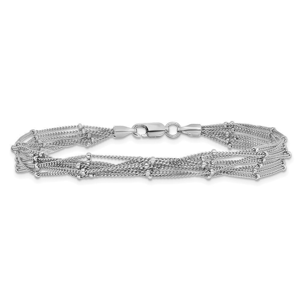 Sterling Silver RH-plated Seven Strand Beaded Bracelet 7.5  inches