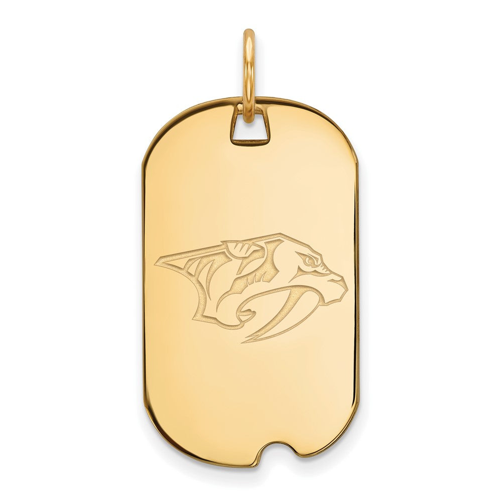 Sterling Silver Gold-plated NHL LogoArt Nashville Predators Small Dog Tag Pendant