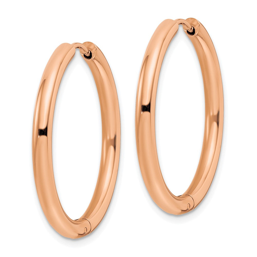 Stainless Steel Polished Rose IP-plated 3mm Hinged Hoop Earrings