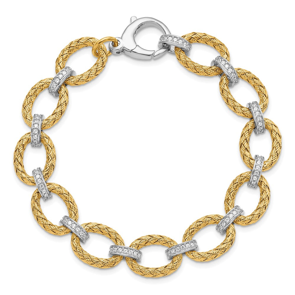 Sterling Silver Rhodium-plated Gold-plated CZ Woven Link Bracelet