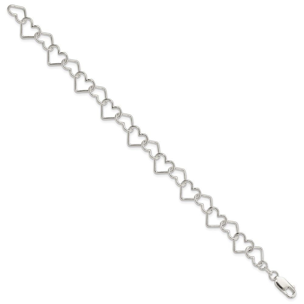 Sterling Silver Polished Fancy Large Heart Link Bracelet 7 inches