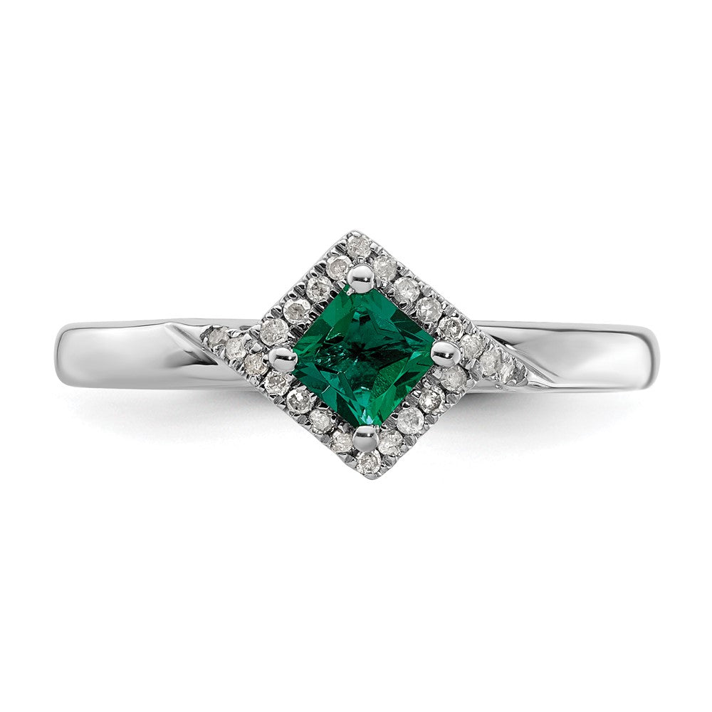 Sterling Silver Stackable Expressions Polished Cr. Emerald & Dia Ring Size -5