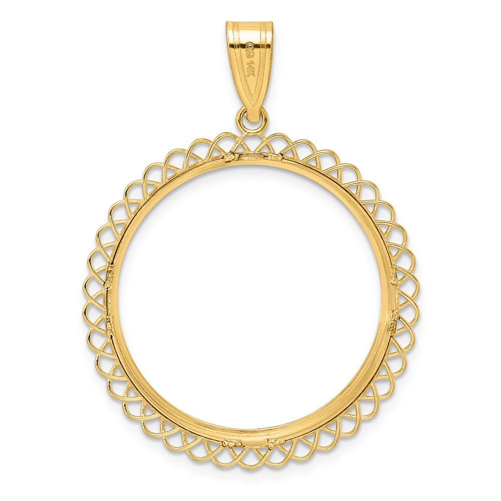 14k Polished Tilted with 27.0mm Prong Coin Bezel Pendant