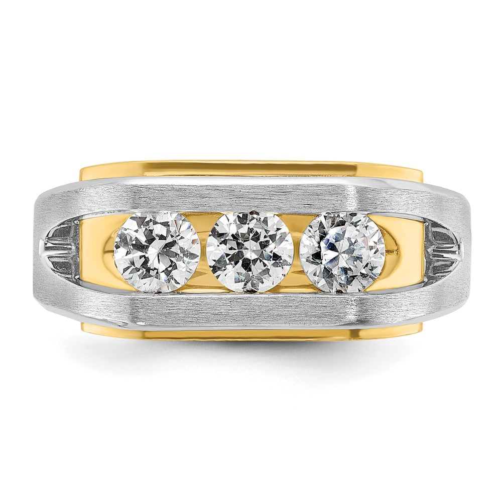 IBGoodman 14k Two-tone 1 carat Lab Grown Diamond VS/SI+ G+ Three Stone Complete Men's Ring