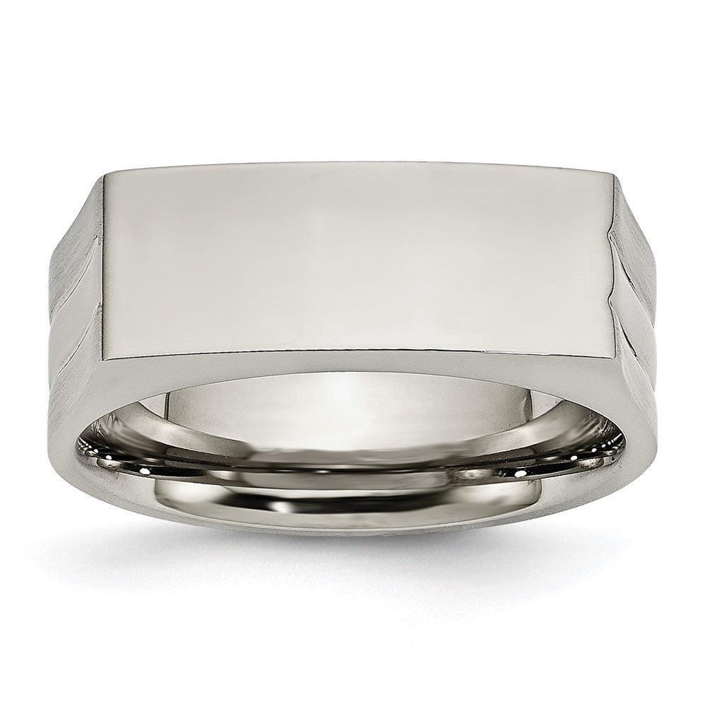 Stainless Steel Brushed and Polished Signet Ring Size - 10