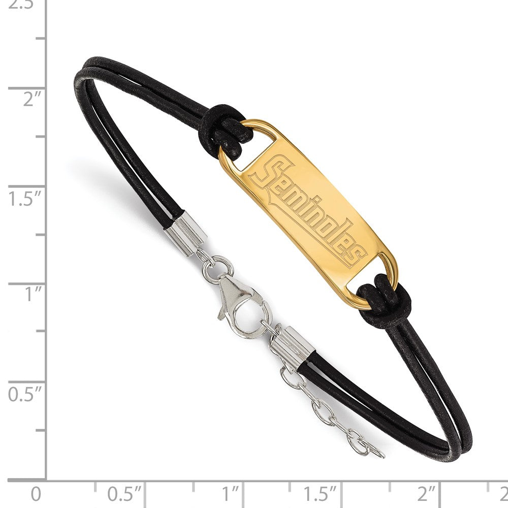 Sterling Silver Gold-plated LogoArt Florida State University Seminoles Small Center Leather Bracelet