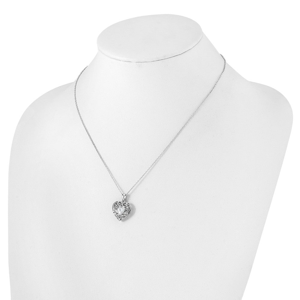 Cheryl M Sterling Silver Rhodium-plated Brilliant-cut CZ Heart 18 Inch Necklace with 2 Inch Extender 18 Inches